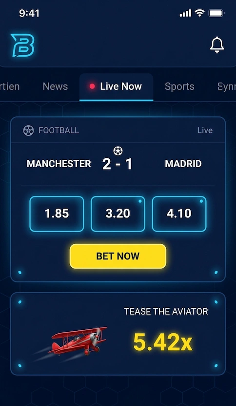 Bet994 mobile app interface showing sports betting and Aviator game on Android